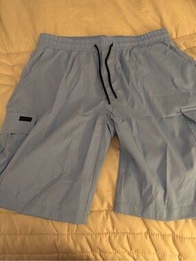 🔥Men's Light Blue Cargo Shorts with Drawstring Waist. DORM COMFORT
